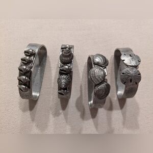 Vintage Beautiful Antique Pewter Silver SeaShell design Napkin Rings Set of 4